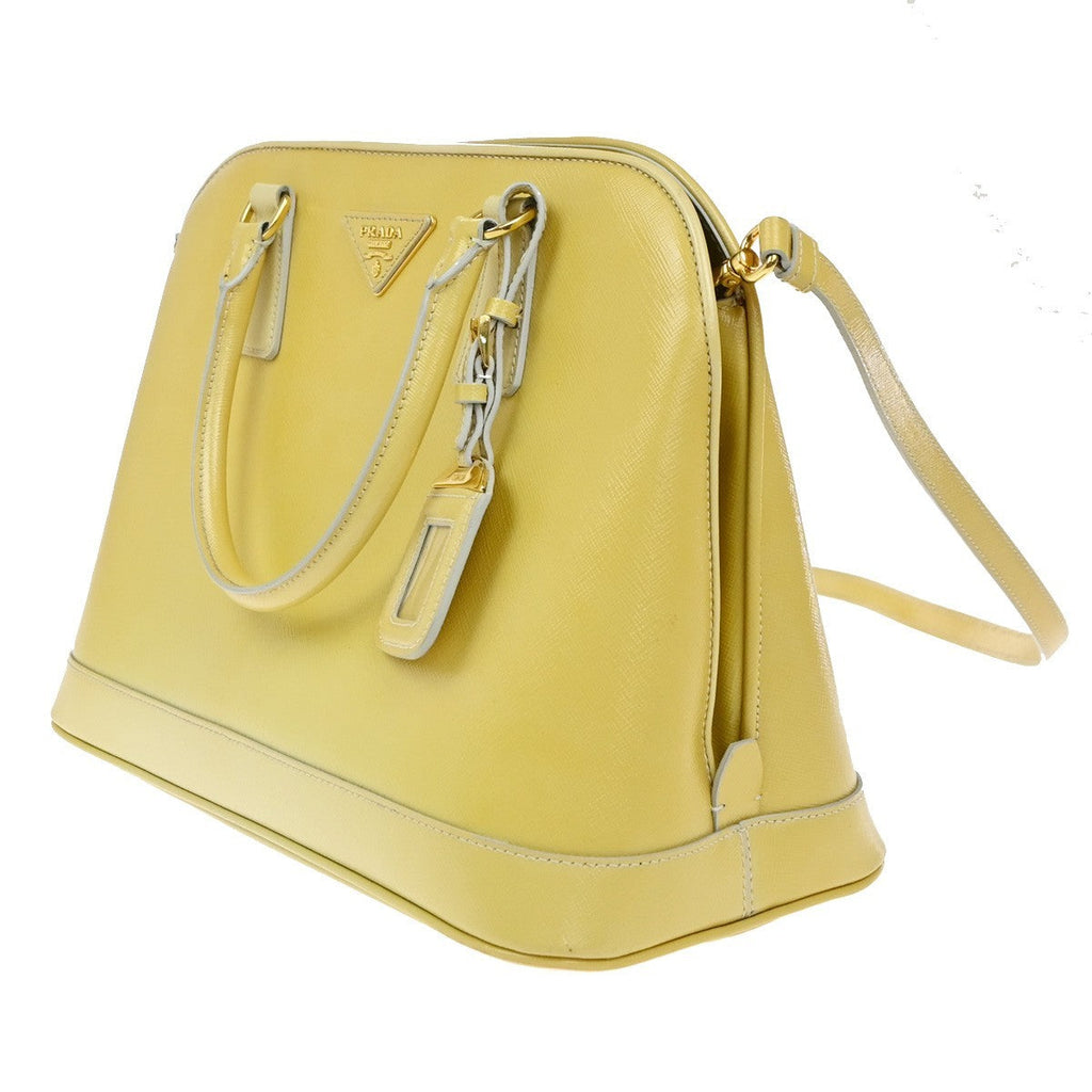 Prada Open Promenade Bag Saffiano Leather Yellow Leather Handbag (Pre-Owned)