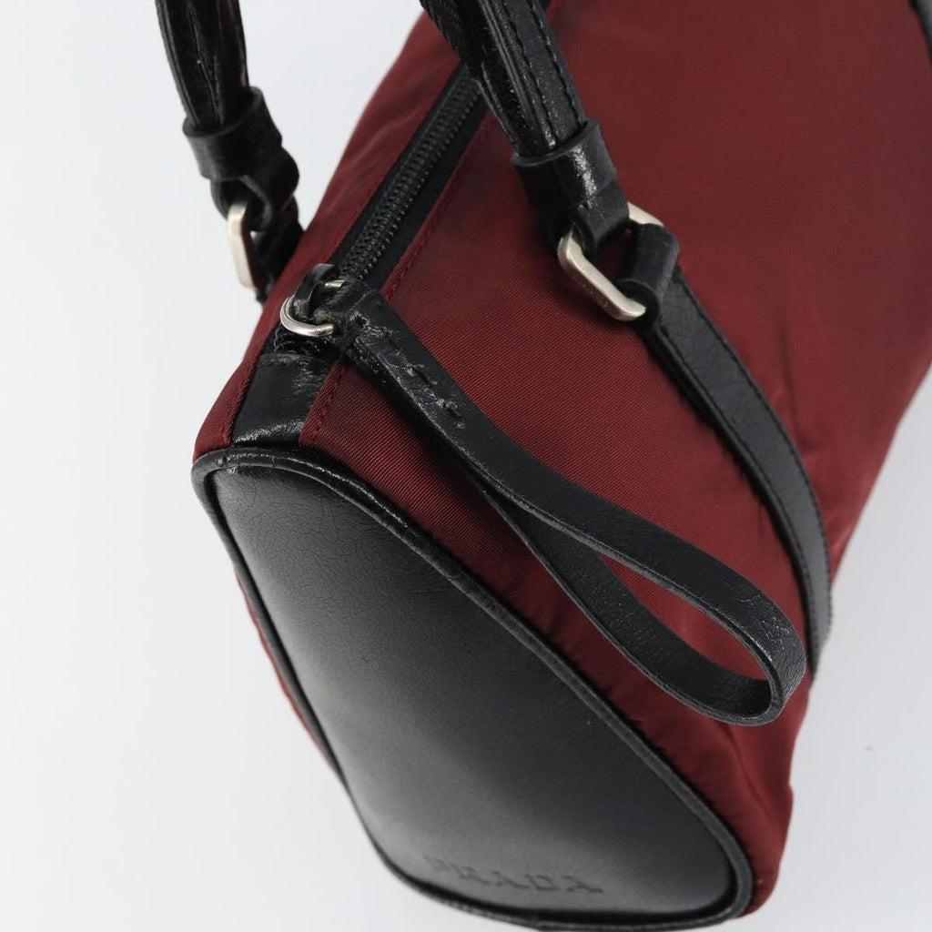 Prada Vintage Zip Handbag Tessuto Burgundy Nylon Handbag (Pre-Owned)