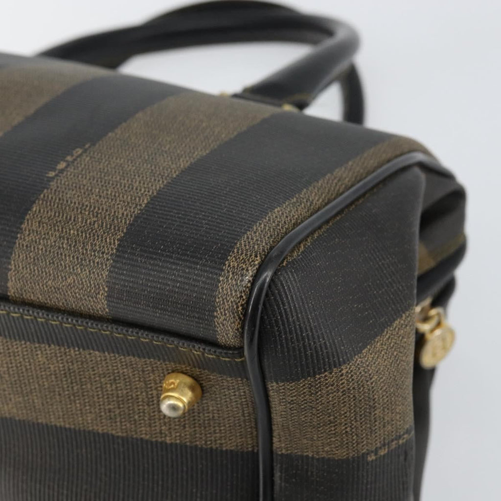 Fendi Vintage Pequin Boston Bag Coated Canvas Black Canvas Bag (Pre-Owned)