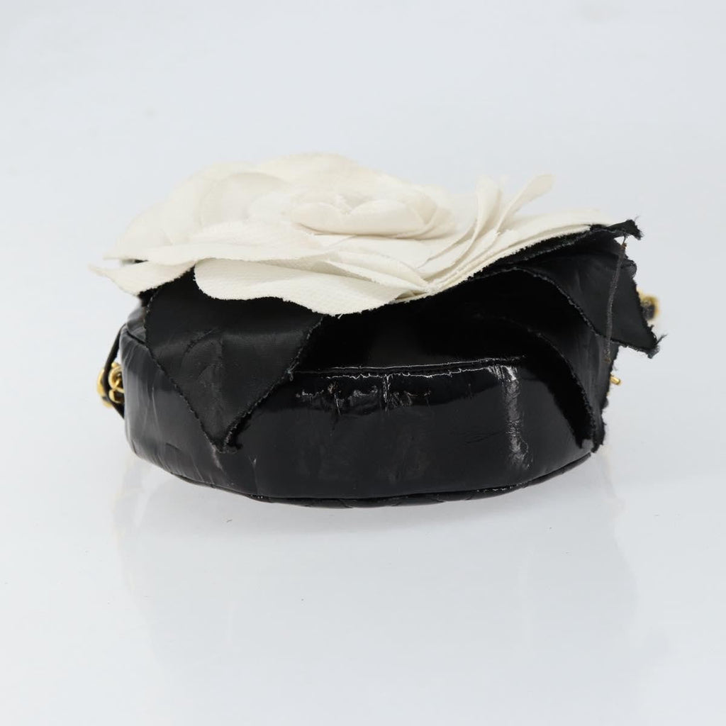 Chanel Vintage Camellia Round Evening Bag Lambskin And Satin Black Patent_Leather Clutche & Pouche Bag (Pre-Owned)
