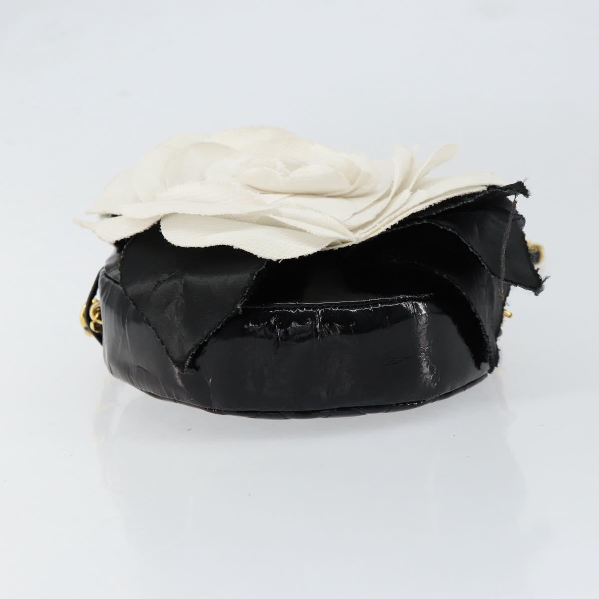 Chanel Vintage Camellia Round Evening Bag Lambskin And Satin Black Patent_Leather Clutche & Pouche Bag (Pre-Owned)