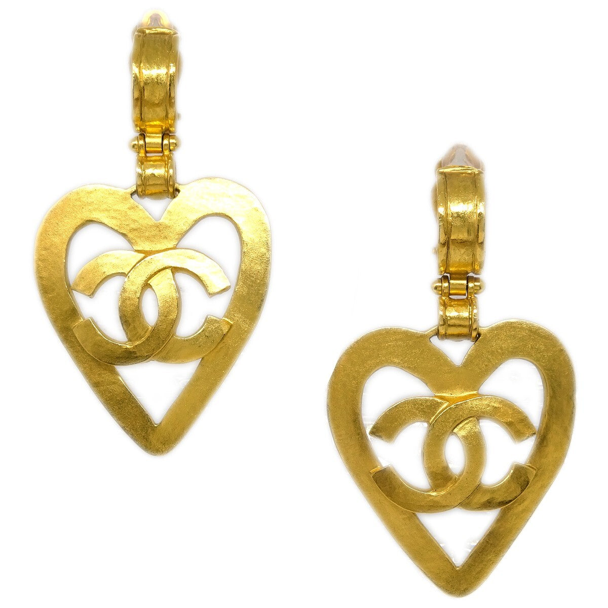 Chanel Vintage Cc Heart Cut Out Drop Clip-On Earrings Metal Gold Gold_Plated Earrings Jewelry (Pre-Owned)