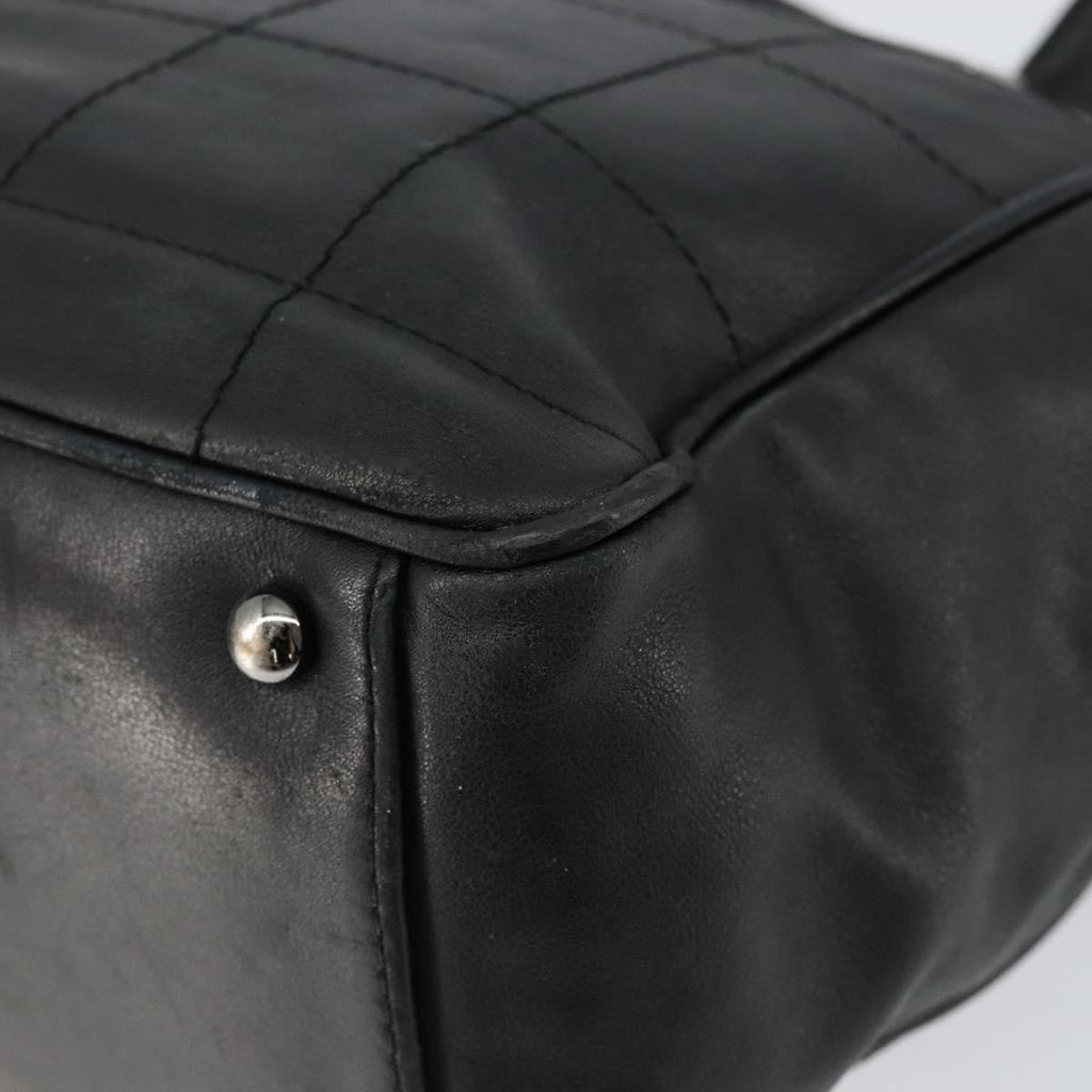 Chanel Square Stitch Tote Quilted Leather Black Leather Tote Bag Bag (Pre-Owned)