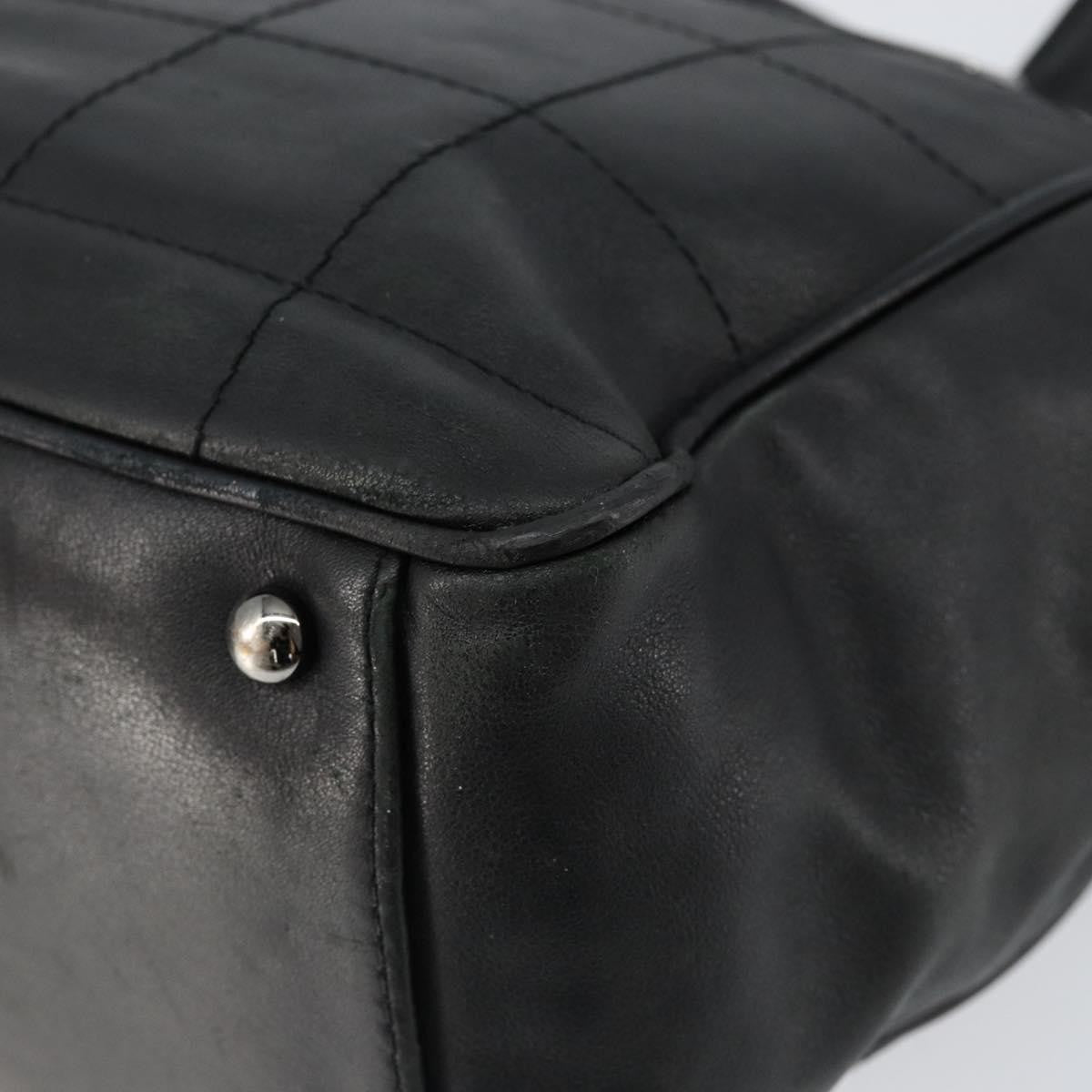 Chanel Square Stitch Tote Quilted Leather Black Leather Tote Bag Bag (Pre-Owned)