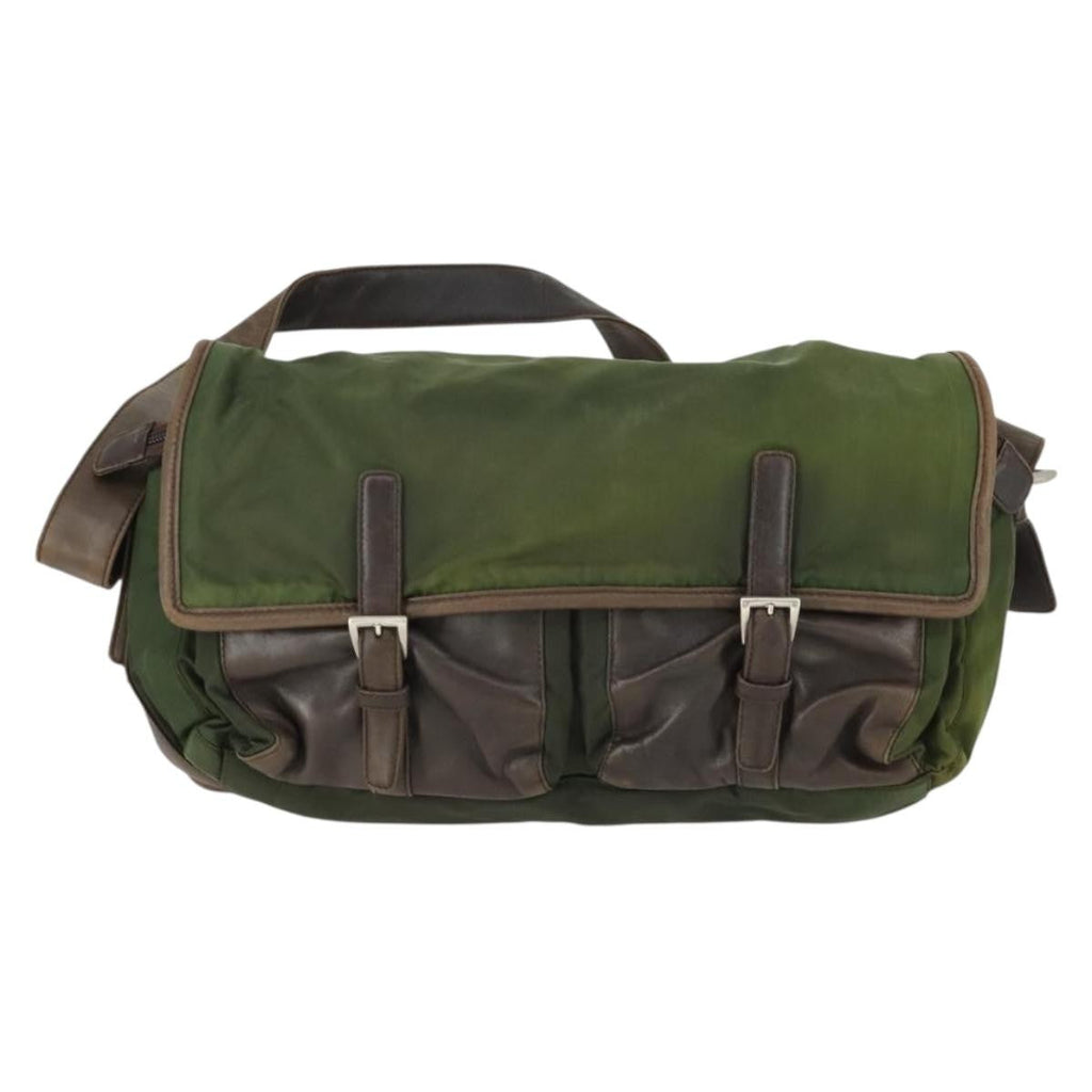 Prada Vintage Shoulder Bag Nylon And Leather Green Nylon Shoulder Bag Bag (Pre-Owned)