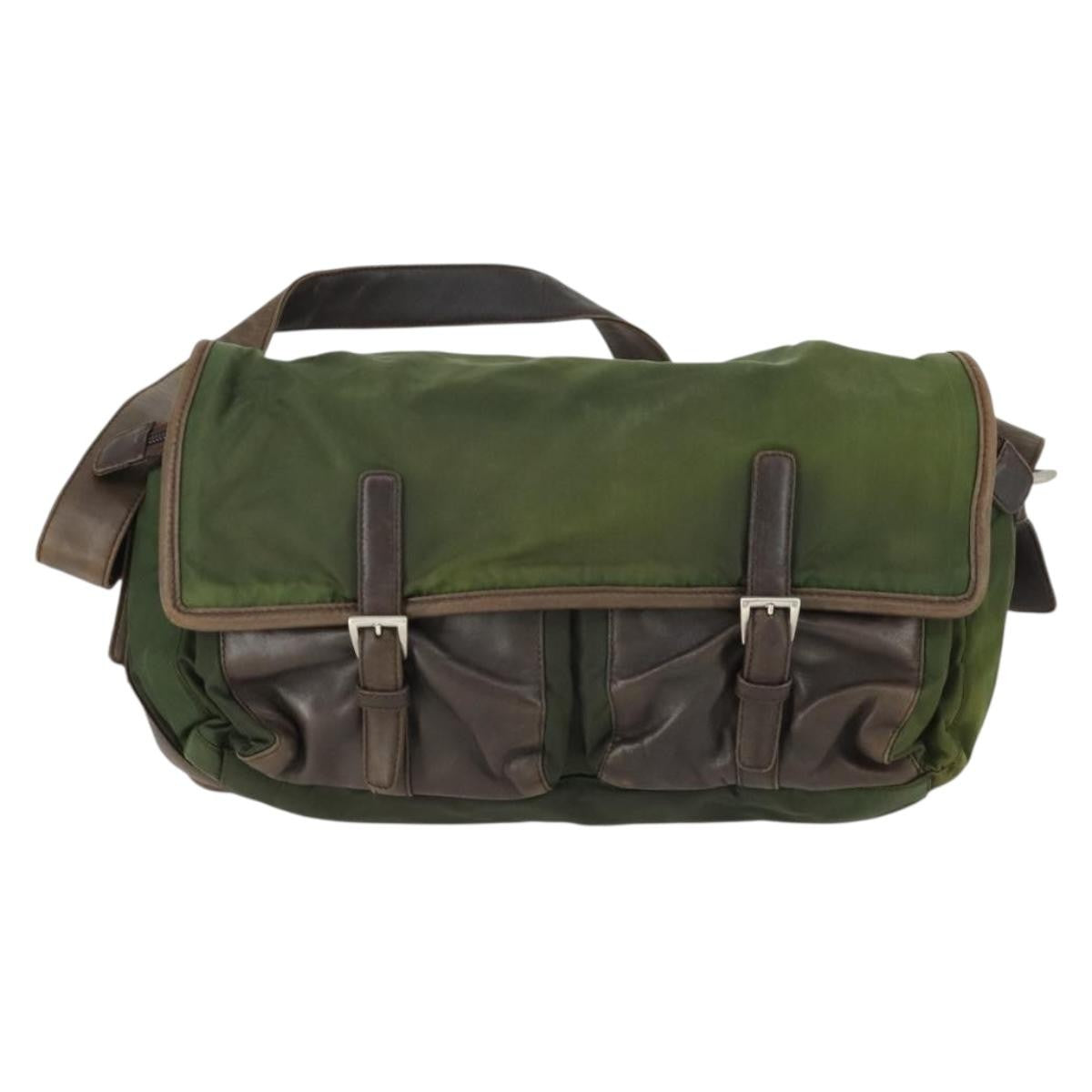 Prada Vintage Shoulder Bag Nylon And Leather Green Nylon Shoulder Bag Bag (Pre-Owned)