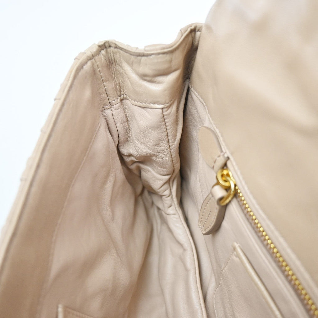 Prada Turnlock Shoulder Bag Nappa Gaufre Beige Leather Shoulder Bag Bag (Pre-Owned)