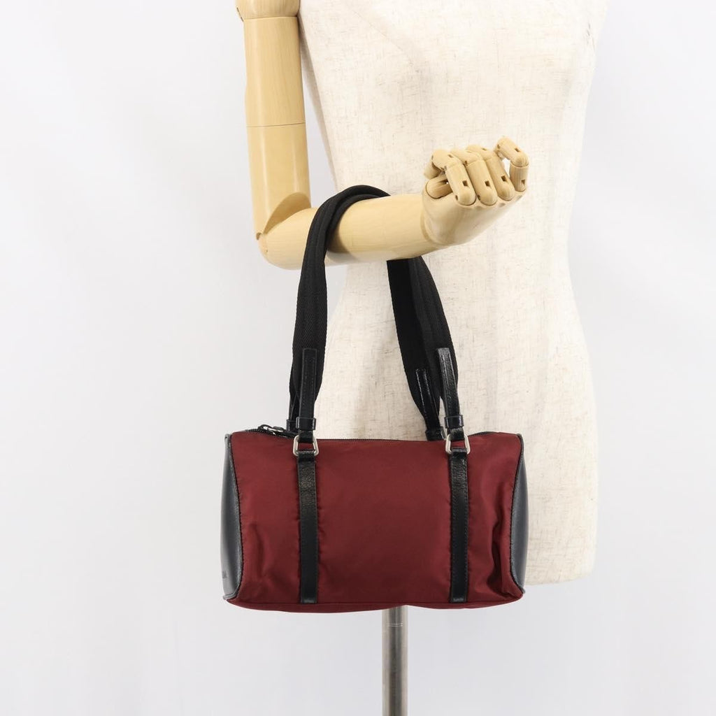 Prada Vintage Zip Handbag Tessuto Burgundy Nylon Handbag (Pre-Owned)