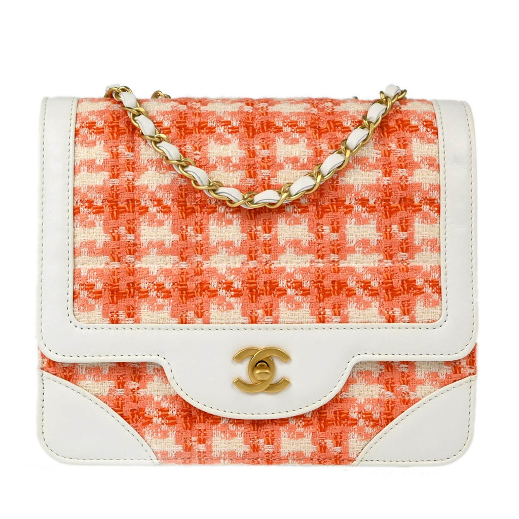Chanel Vintage Chocolate Bar Cc Flap Bag Quilted Tweed Orange Tweed Clutche & Pouche Bag (Pre-Owned)