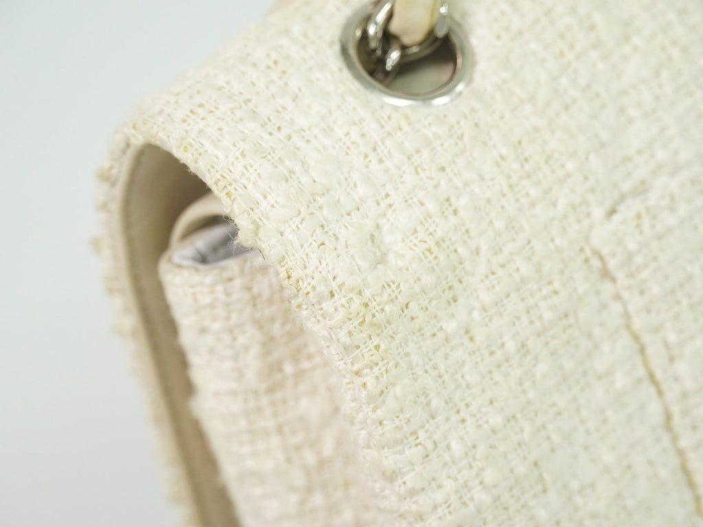 Chanel Timeless - Classic Double Flap Bag Quilted Tweed White Tweed Handbag (Pre-Owned)
