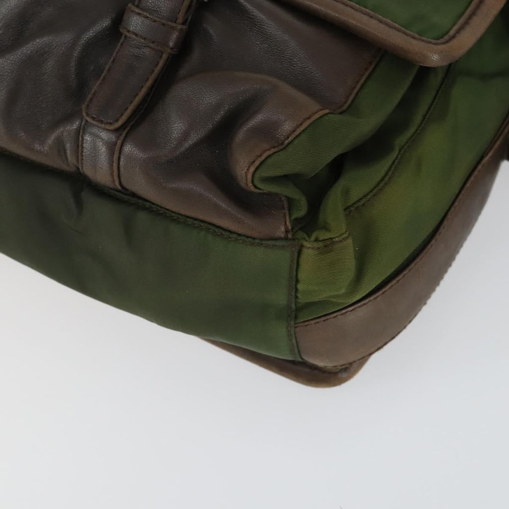 Prada Vintage Shoulder Bag Nylon And Leather Green Nylon Shoulder Bag Bag (Pre-Owned)
