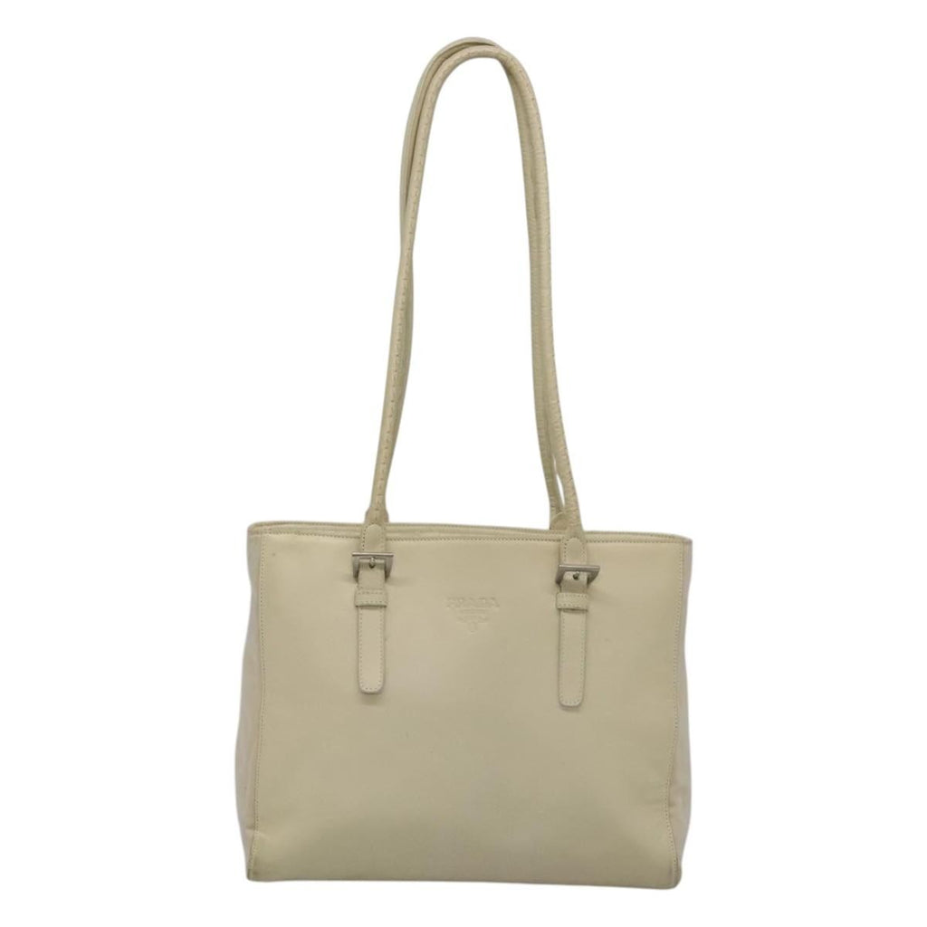 Prada Vintage Shoulder Bag Nylon And Leather White Leather Shoulder Bag Bag (Pre-Owned)