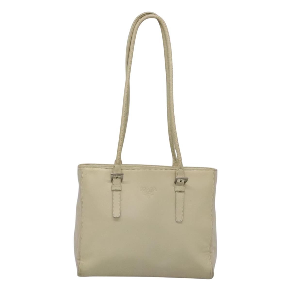 Prada Vintage Shoulder Bag Nylon And Leather White Leather Shoulder Bag Bag (Pre-Owned)