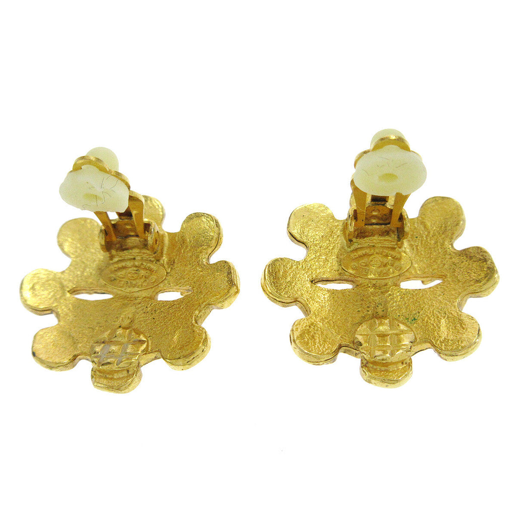 Chanel Vintage Flower Clip-On Earrings Metal Gold Gold_Plated Earrings Jewelry (Pre-Owned)