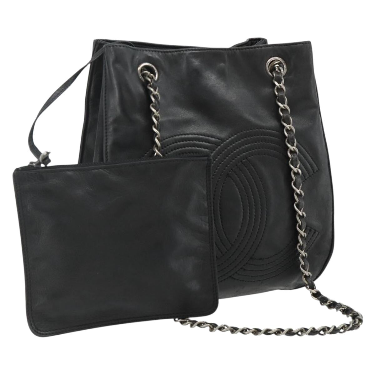 Chanel Vintage Cc Shoulder Bag Lambskin Black Leather Shoulder Bag Bag (Pre-Owned)