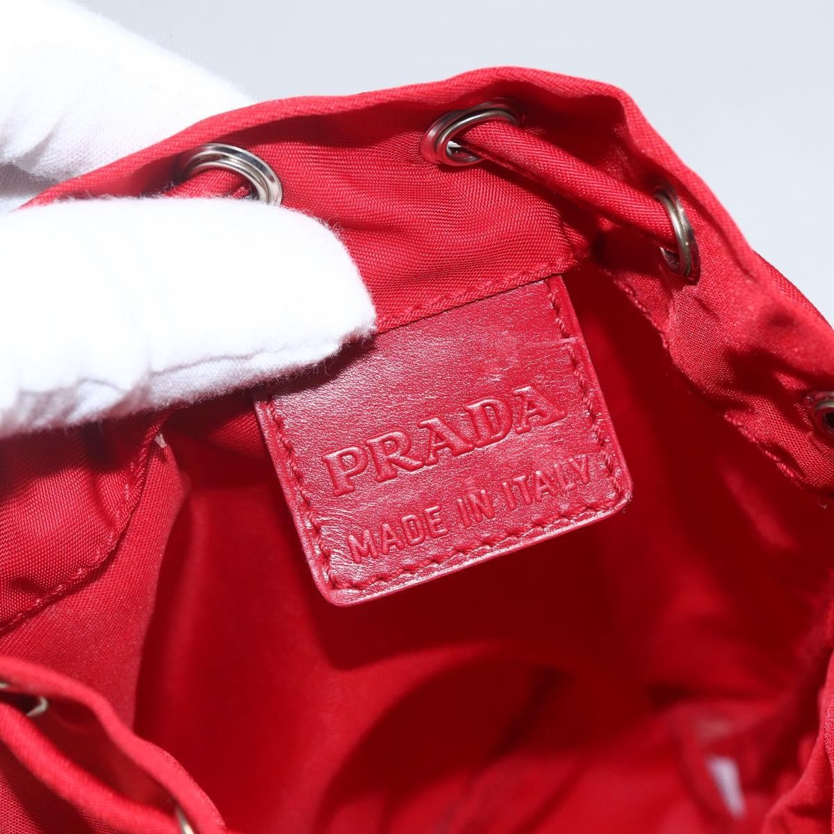 Prada Drawstring Wristlet Bucket Bag Tessuto Red Nylon Clutche & Pouche Bag (Pre-Owned)