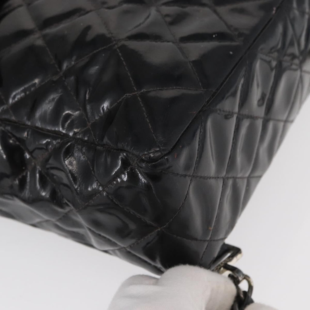 Chanel Vintage Square Flap Backpack Enamel Black Patent_Leather Backpack Bag (Pre-Owned)