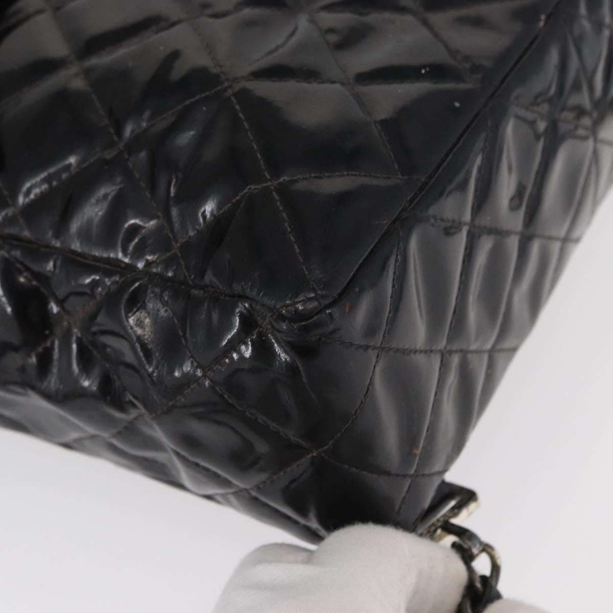 Chanel Vintage Square Flap Backpack Enamel Black Patent_Leather Backpack Bag (Pre-Owned)