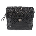 Chanel Vintage Square Flap Backpack Enamel Black Patent_Leather Backpack Bag (Pre-Owned)