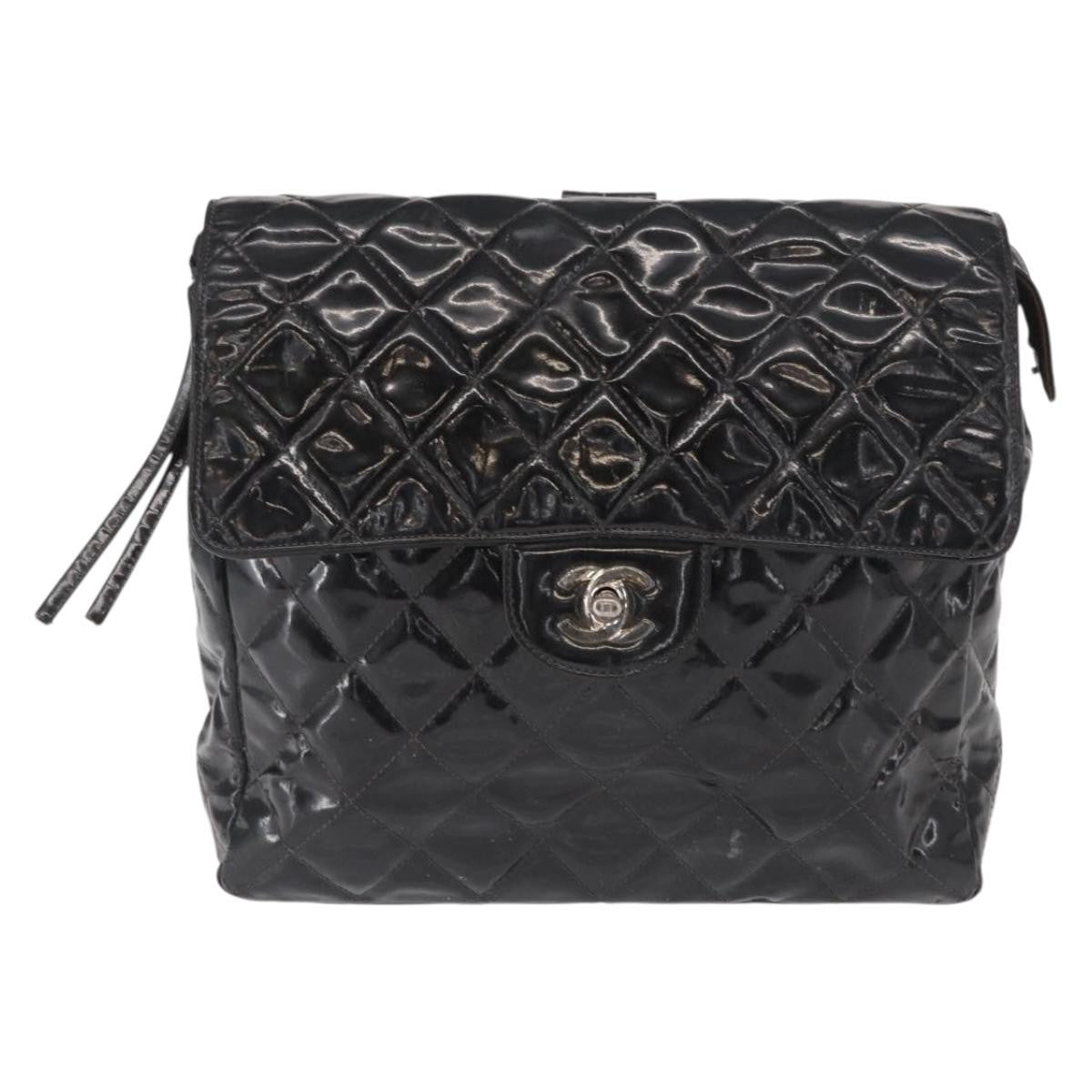 Chanel Vintage Square Flap Backpack Enamel Black Patent_Leather Backpack Bag (Pre-Owned)