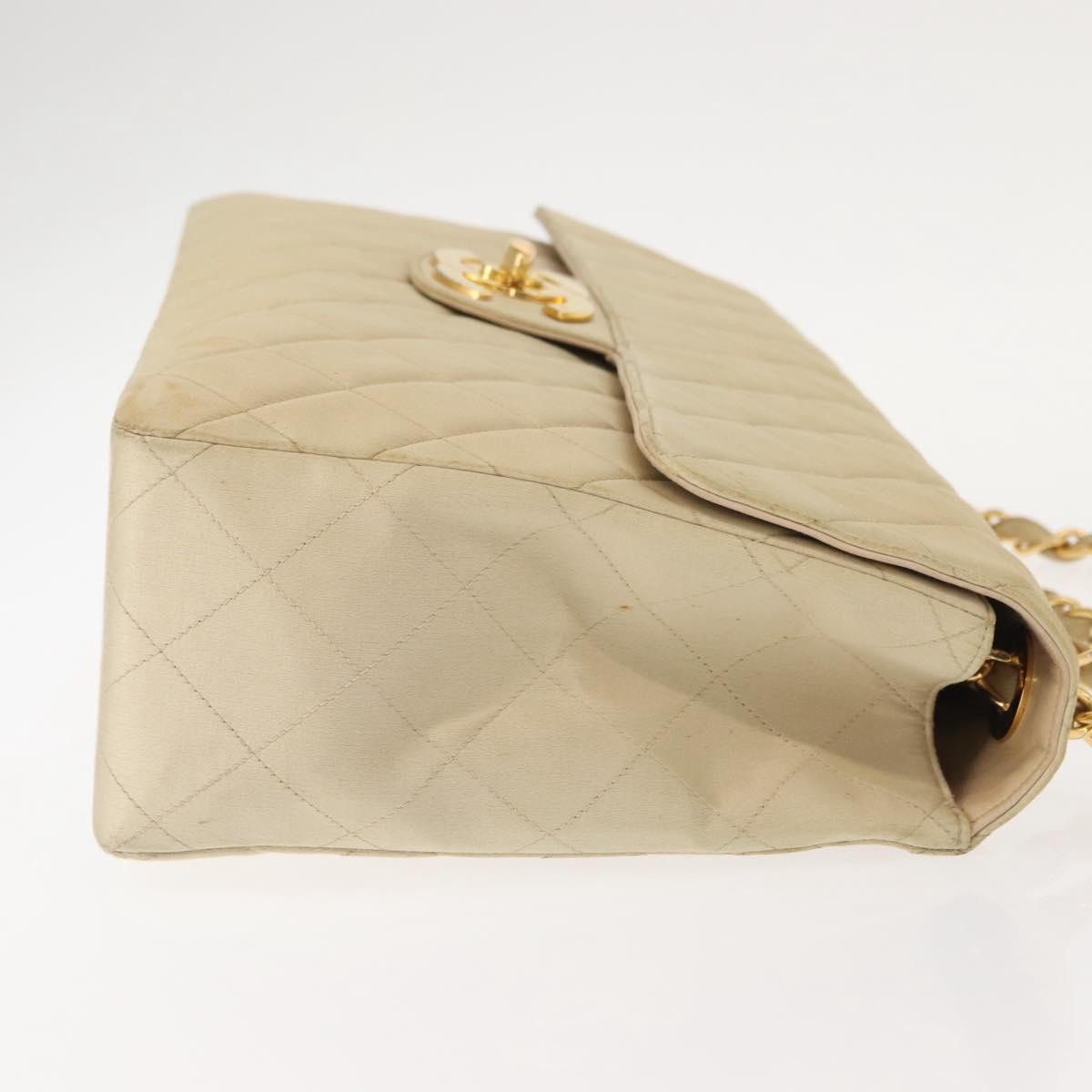 Chanel Vintage Classic Single Flap Bag Silk Beige Satin Shoulder Bag Bag (Pre-Owned)