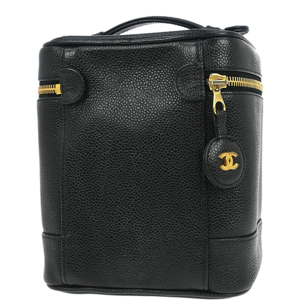 Chanel Vintage Timeless Cosmetic Case Caviar Black Leather Handbag (Pre-Owned)