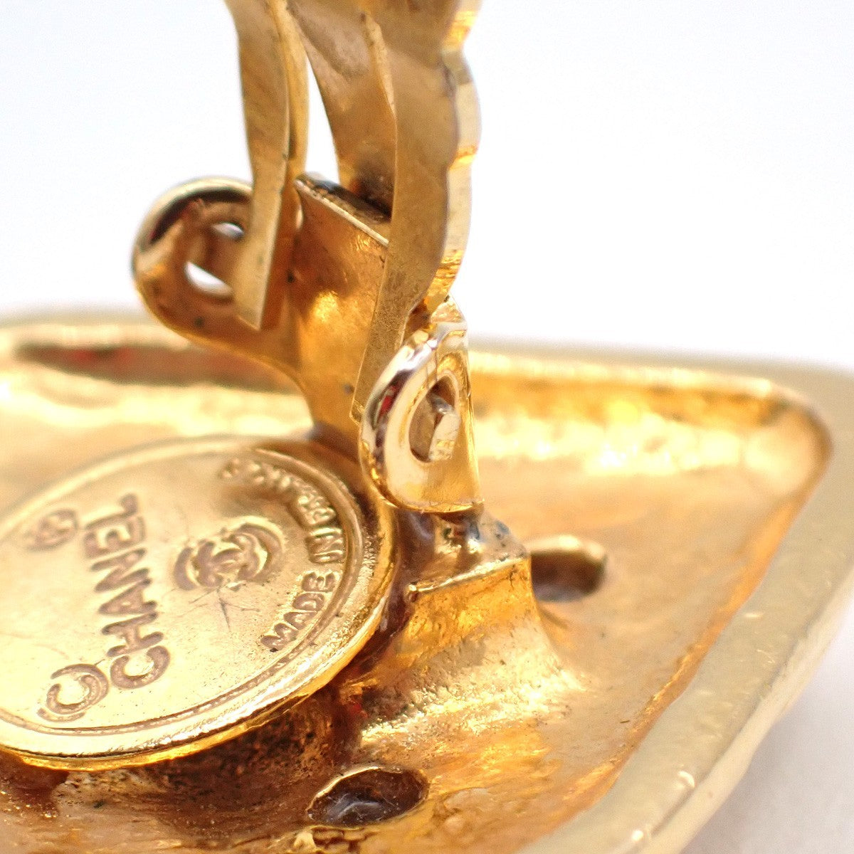 Chanel Vintage Cc Diamond Shape Clips-On Earrings Gold-Plated Gold Gold_Plated Earrings Jewelry (Pre-Owned)