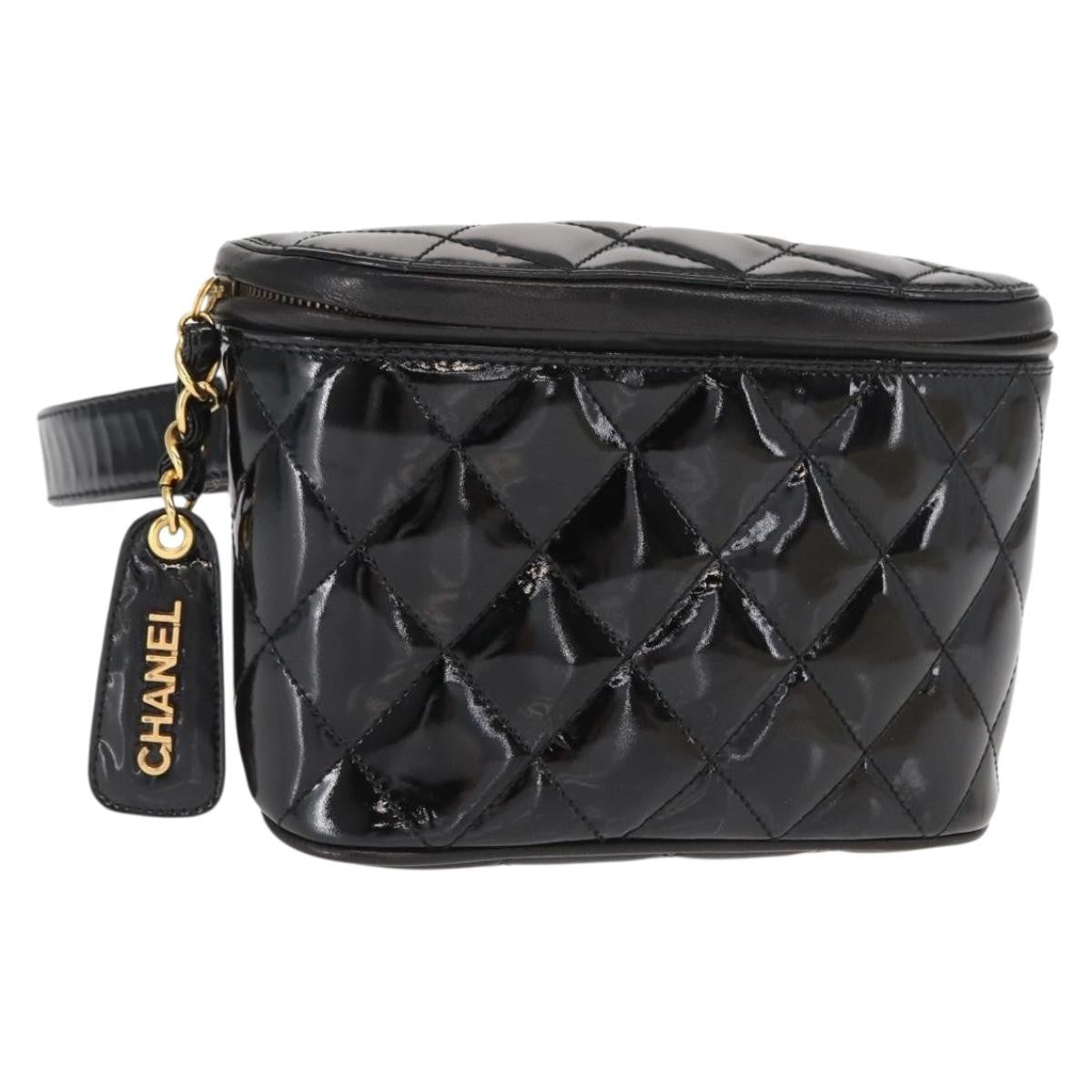 Chanel Vintage Zip Belt Bag Quilted Lambskin Black Patent_Leather Clutche & Pouche Bag (Pre-Owned)