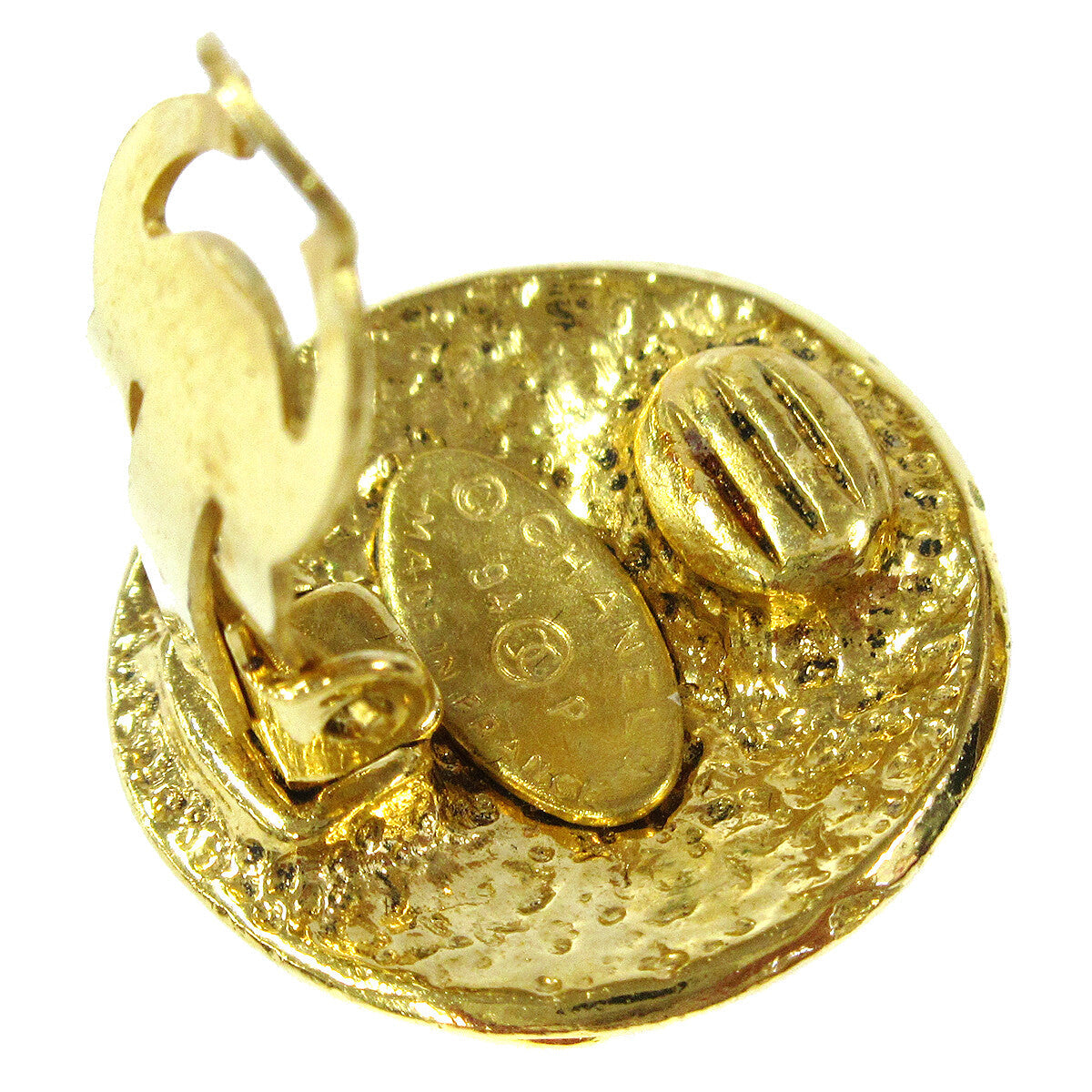 Chanel Cc Button Clip-On Earrings Metal Gold Gold_Plated Earrings Jewelry (Pre-Owned)