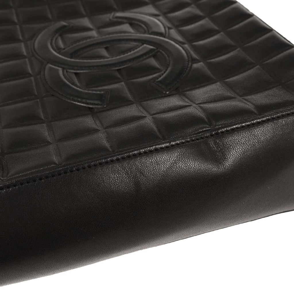 Chanel Chocolate Bar Cc Tote Quilted Leather Black Leather Tote Bag Bag (Pre-Owned)