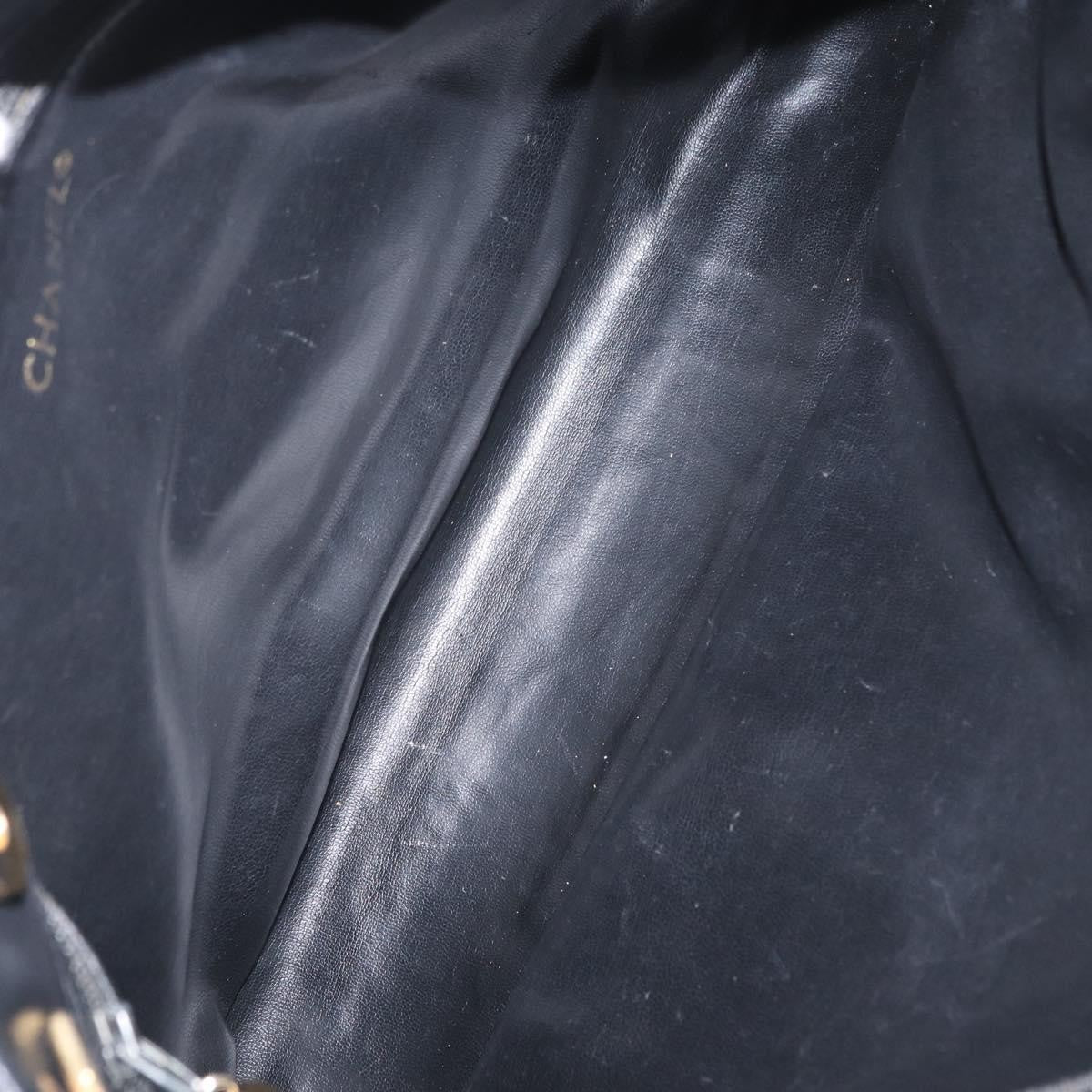 Chanel Chain Tote Leather Black Leather Handbag (Pre-Owned)