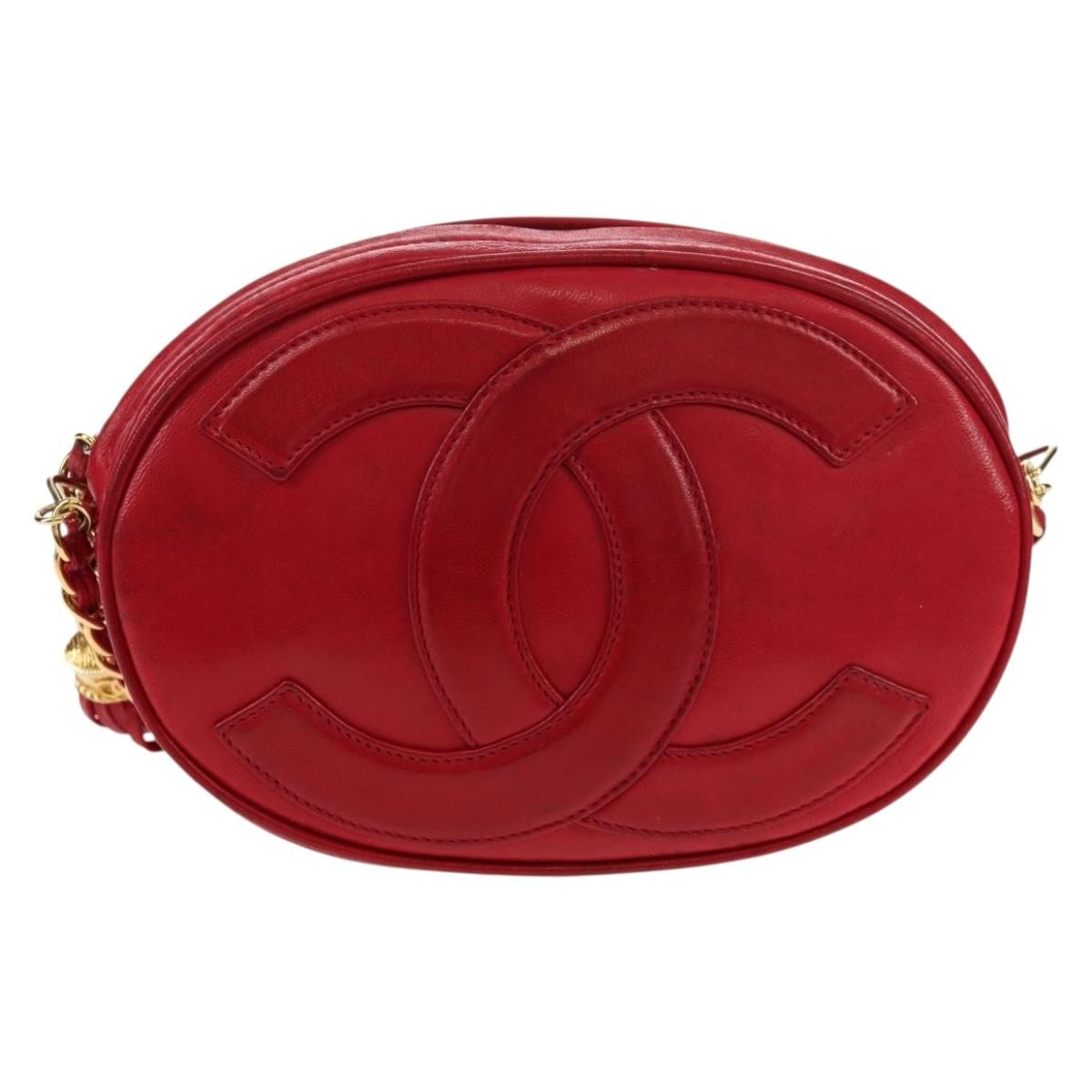 Chanel Vintage Oval Cc Tassel Crossbody Bag Leather Red Leather Shoulder Bag Bag (Pre-Owned)