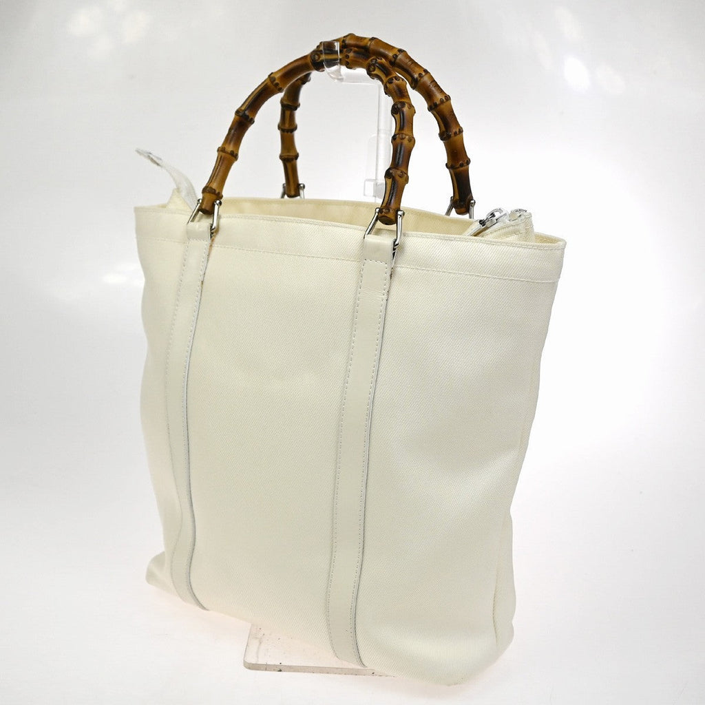 Gucci Convertible Bamboo Zip Tote Nylon White Nylon Tote Bag Bag (Pre-Owned)