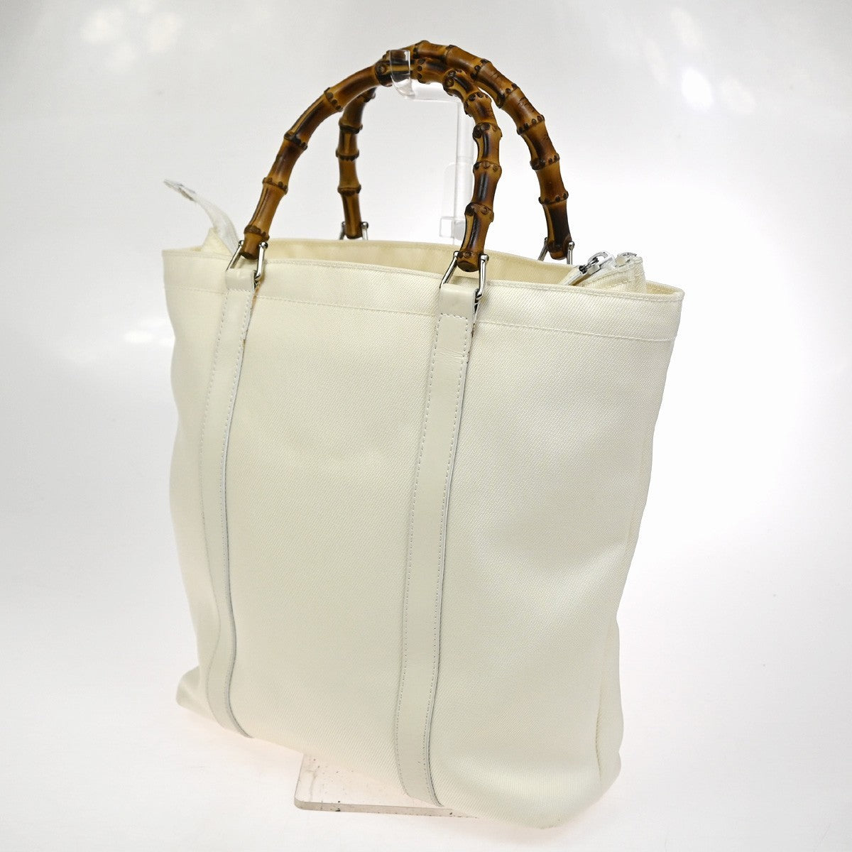 Gucci Convertible Bamboo Zip Tote Nylon White Nylon Tote Bag Bag (Pre-Owned)