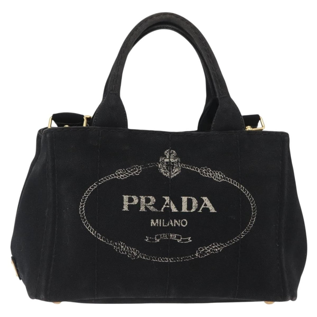 Prada Canapa Tote Canvas Black Canvas Tote Bag Bag (Pre-Owned)
