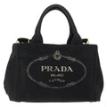 Prada Canapa Tote Canvas Black Canvas Tote Bag Bag (Pre-Owned)