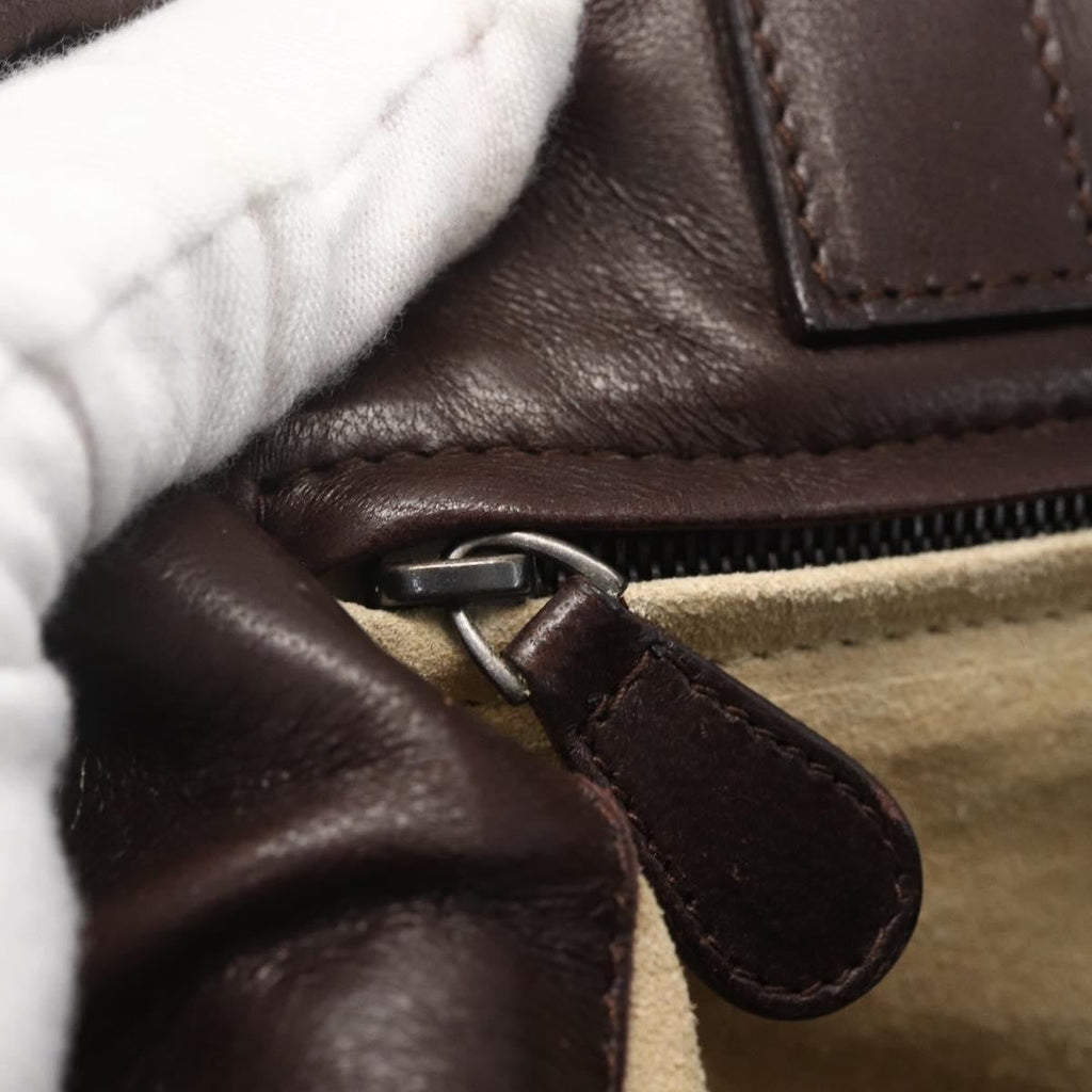 Bottega Veneta Intrecciato Handbag Leather Brown Leather Handbag (Pre-Owned)