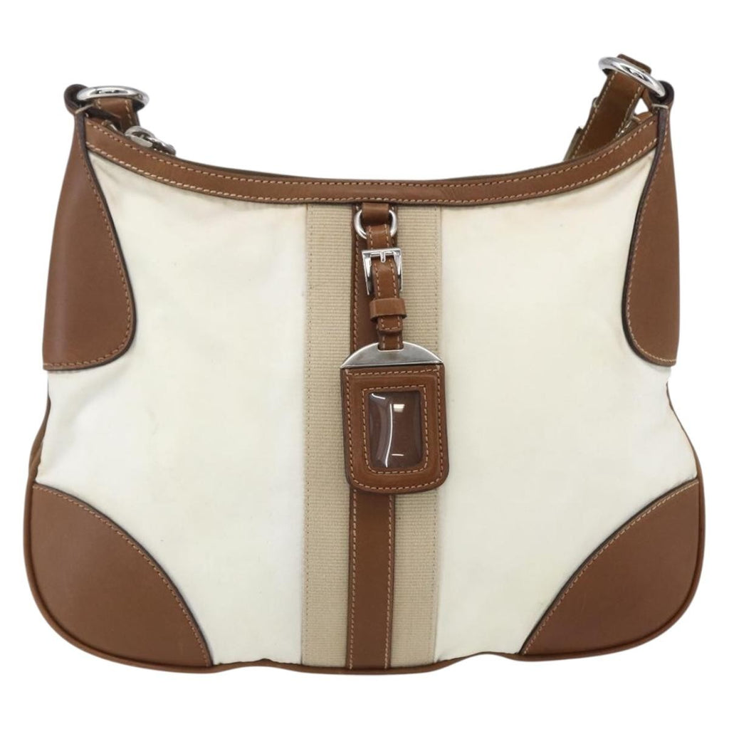 Prada Vintage Shoulder Bag Nylon And Leather Beige Nylon Shoulder Bag Bag (Pre-Owned)