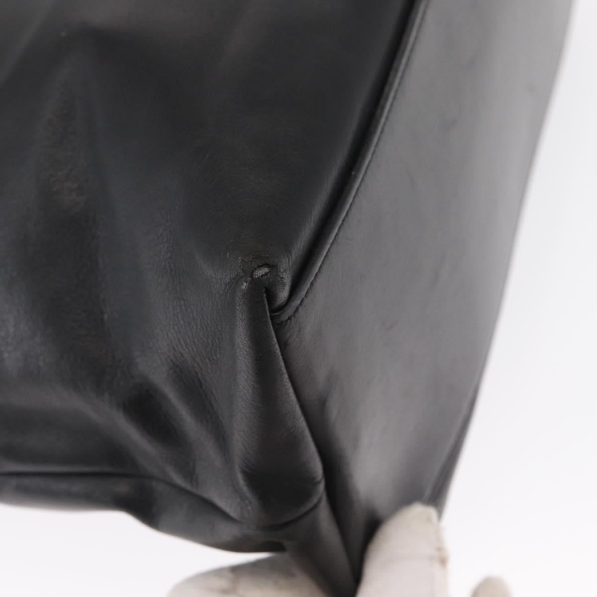 Chanel Chain Tote Leather Black Leather Handbag (Pre-Owned)