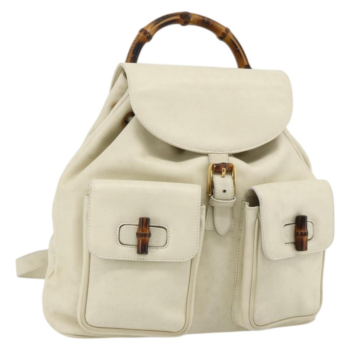 Gucci Vintage Bamboo Backpack Leather White Leather Backpack Bag (Pre-Owned)