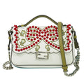 Fendi Double Baguette Embroidered Studded Leather White Leather Shoulder Bag Bag (Pre-Owned)