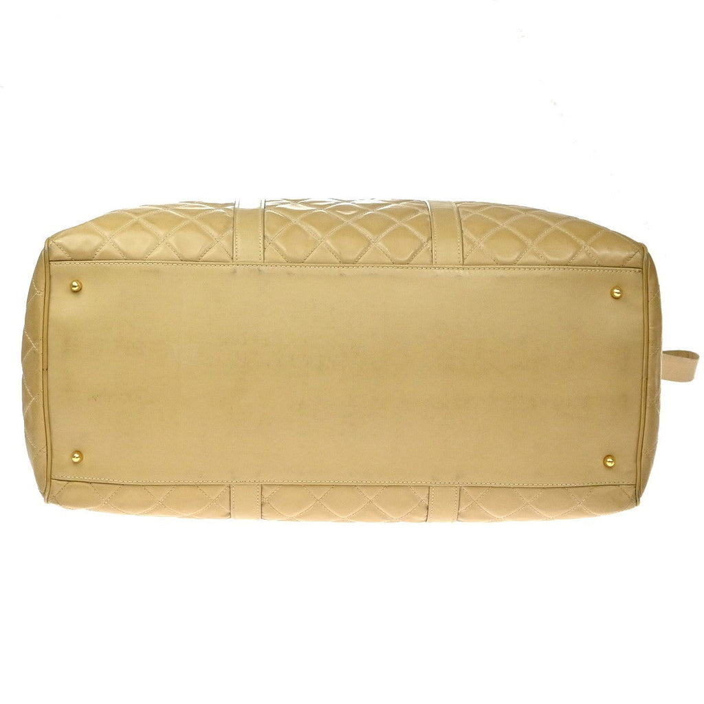Chanel Vintage Bowler Bag Lambskin Beige Patent_Leather Handbag (Pre-Owned)