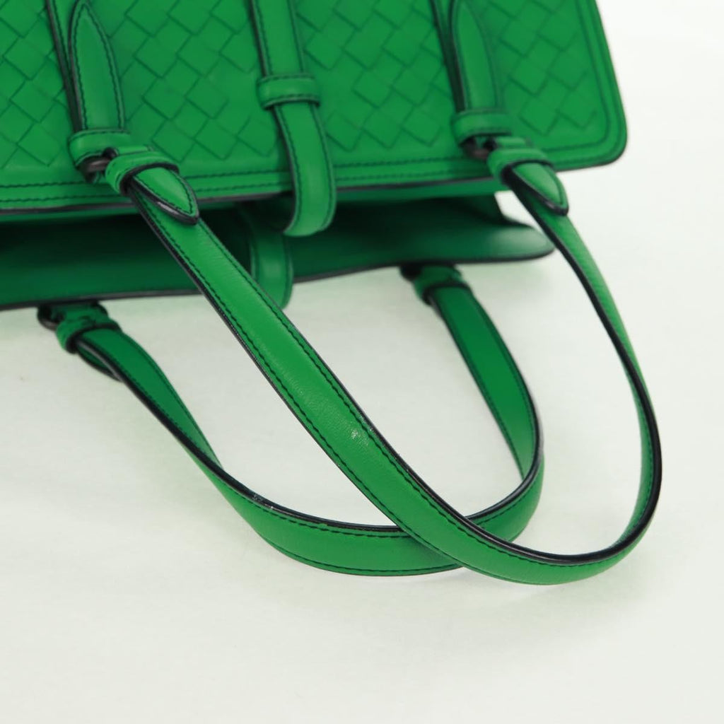 Bottega Veneta Intrecciato Handbag Leather Green Leather Handbag (Pre-Owned)