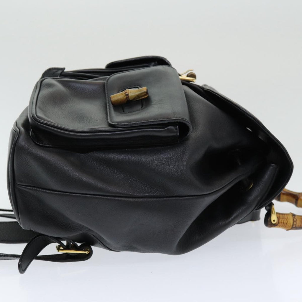Gucci Vintage Bamboo Backpack Leather Black Leather Backpack Bag (Pre-Owned)