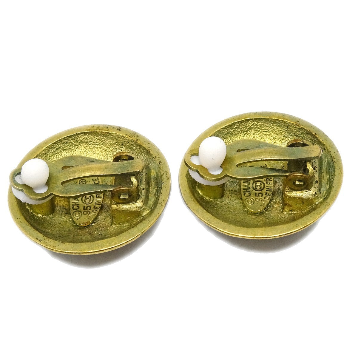 Chanel Vintage Cc Round Clip-On Earrings Metal Gold Gold_Plated Earrings Jewelry (Pre-Owned)