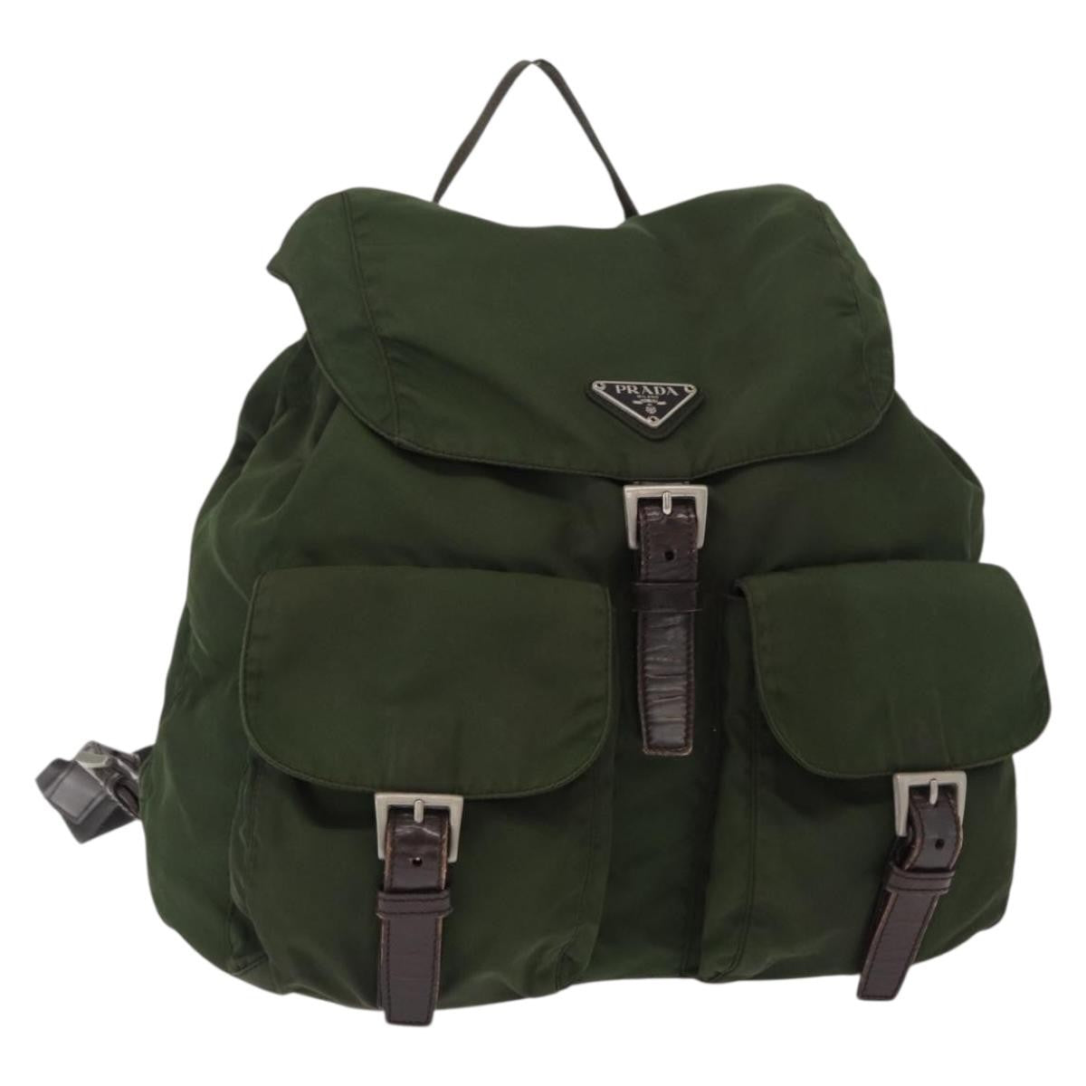 Prada Double Front Pocket Backpack Tessuto Khaki Nylon Backpack Bag (Pre-Owned)