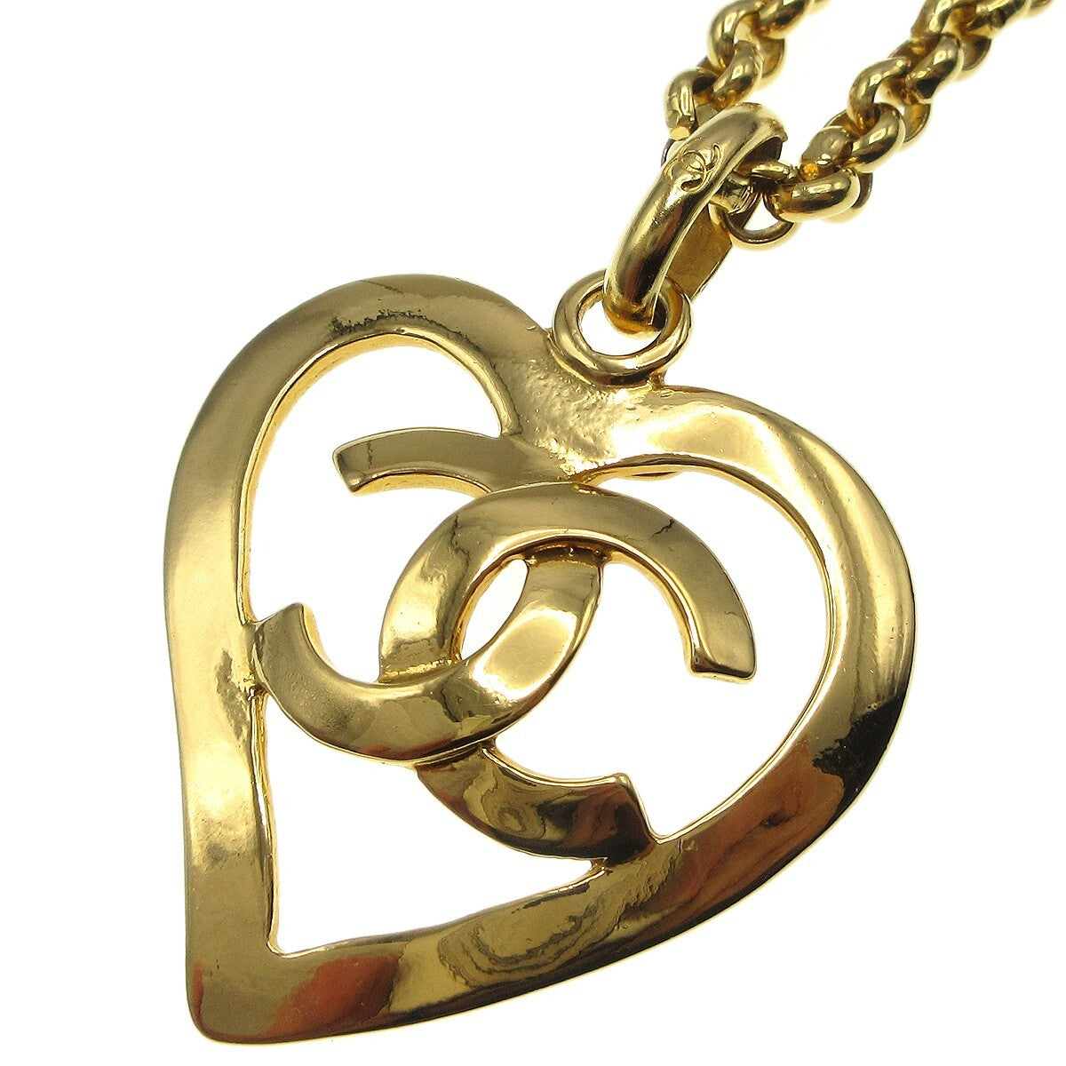 Chanel Cc Heart Pendant Necklace Metal Gold Gold_Plated Necklace Jewelry (Pre-Owned)