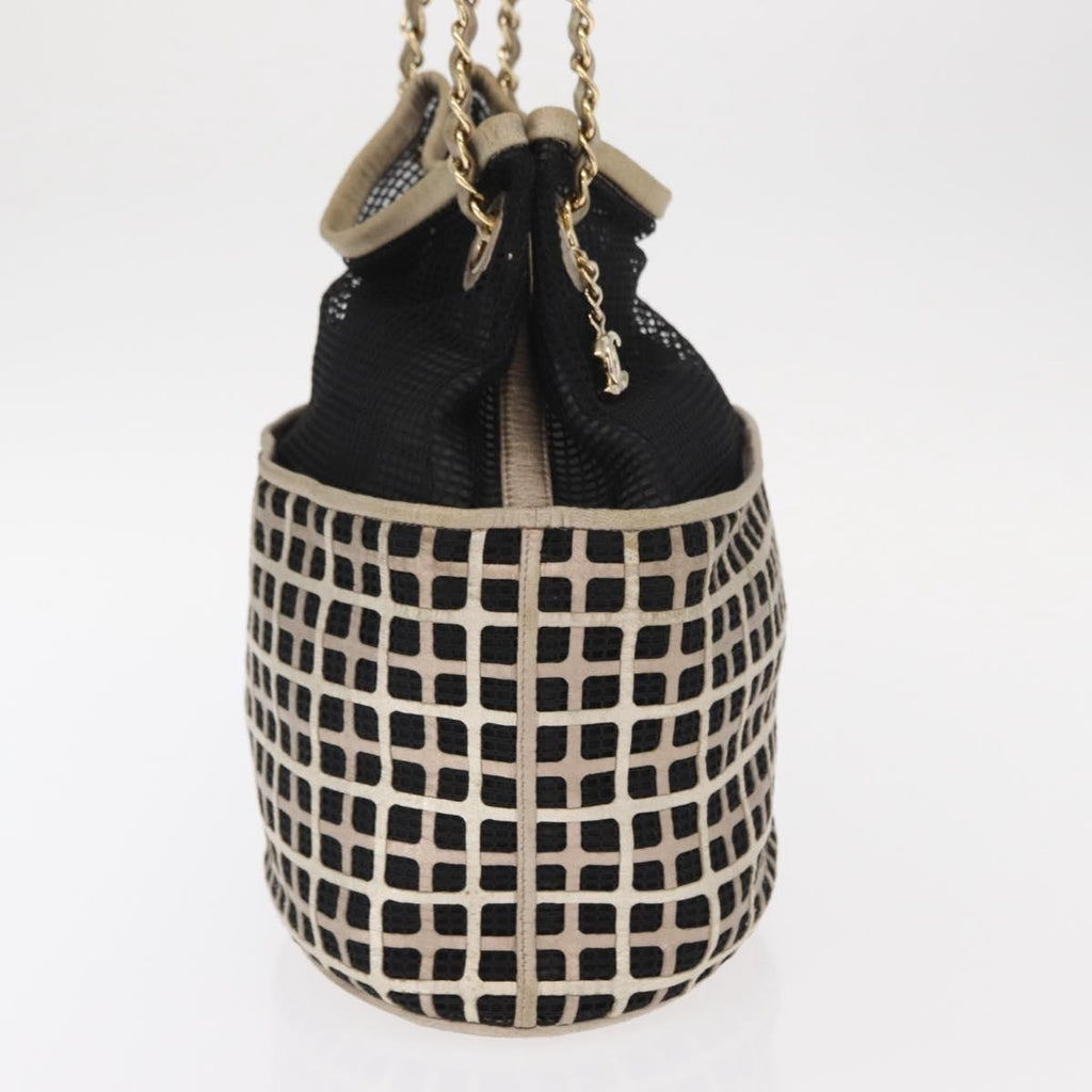 Chanel Chain Bucket Bag Mesh And Leather Black Leather Shoulder Bag Bag (Pre-Owned)