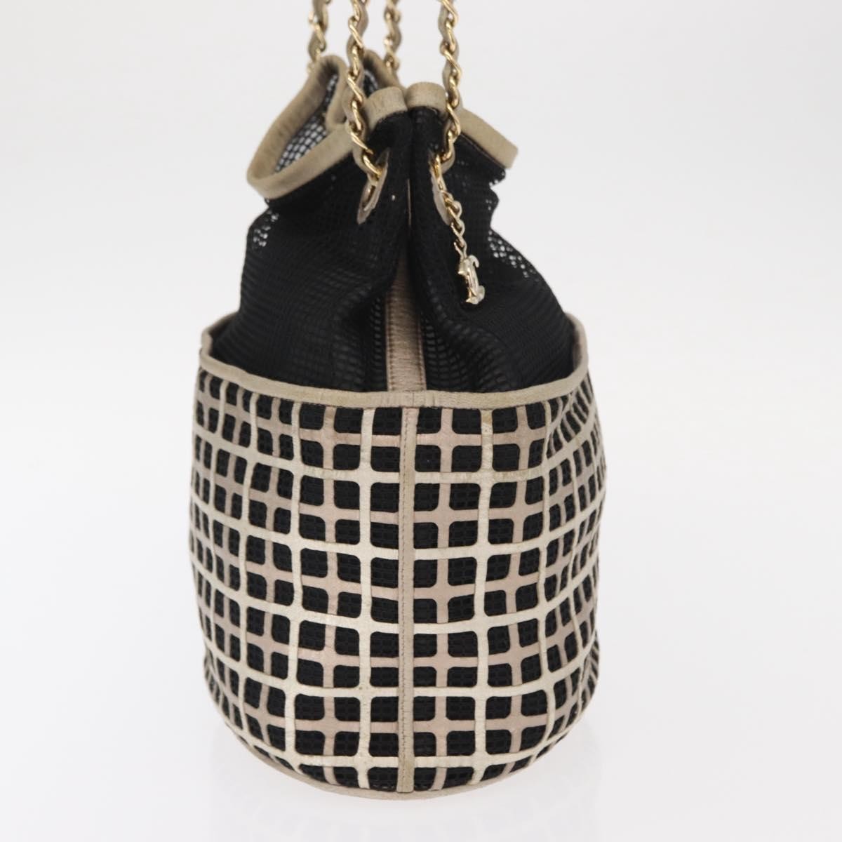 Chanel Chain Bucket Bag Mesh And Leather Black Leather Shoulder Bag Bag (Pre-Owned)