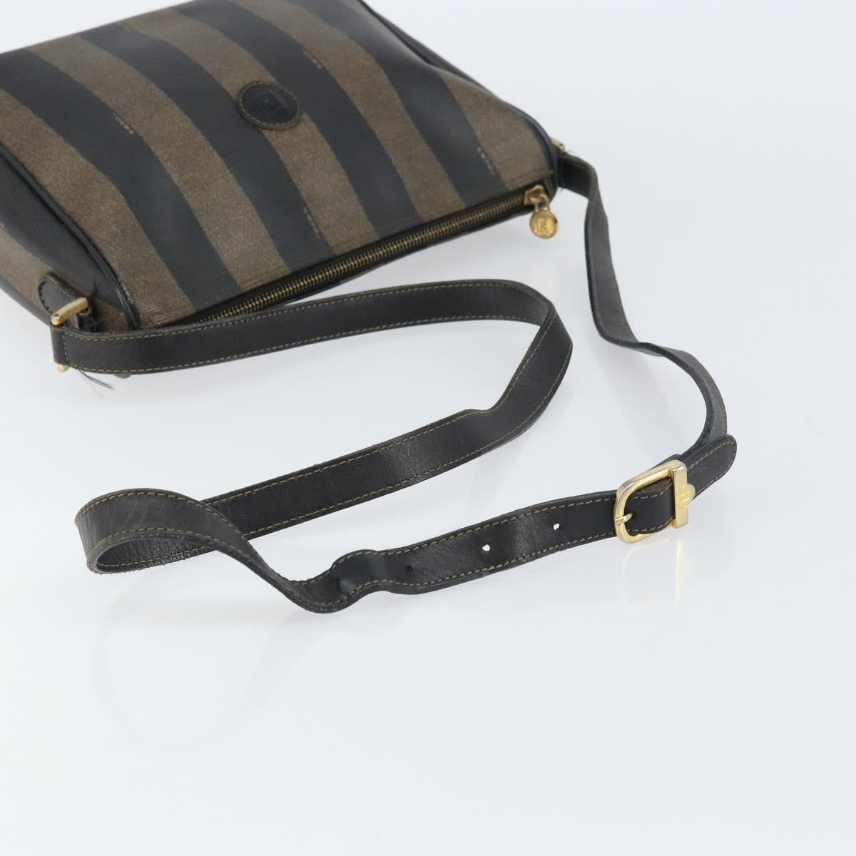 Fendi Vintage Pequin Shoulder Bag Pequin Brown Canvas Shoulder Bag Bag (Pre-Owned)